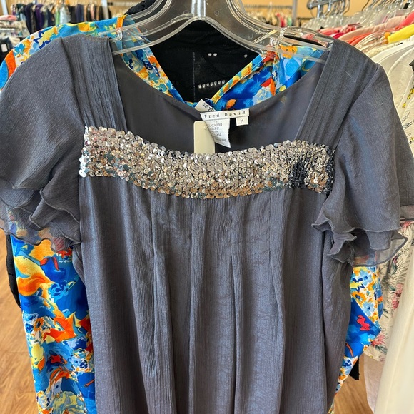 Fred David Tops - Fred David Gray Sequin Embellished Women's Top